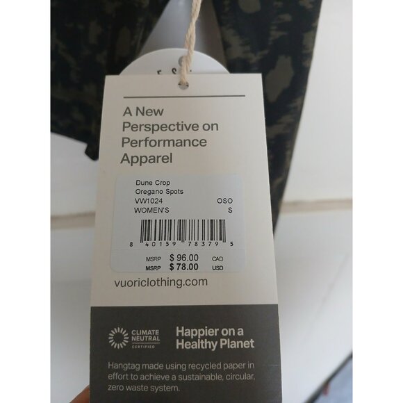 NWT Vuori Dune Crop Top Long Sleeve Oregano Spots Olive Green Athletic Yoga New - Picture 8 of 13